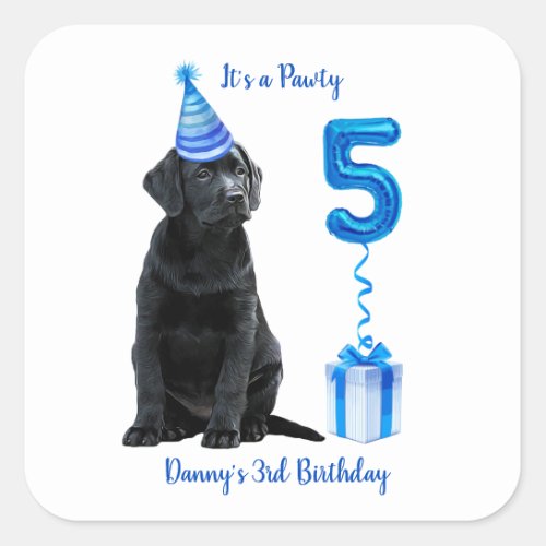 5th Birthday Puppy Theme_ Cute Dog Blue Boy Pawty Square Sticker