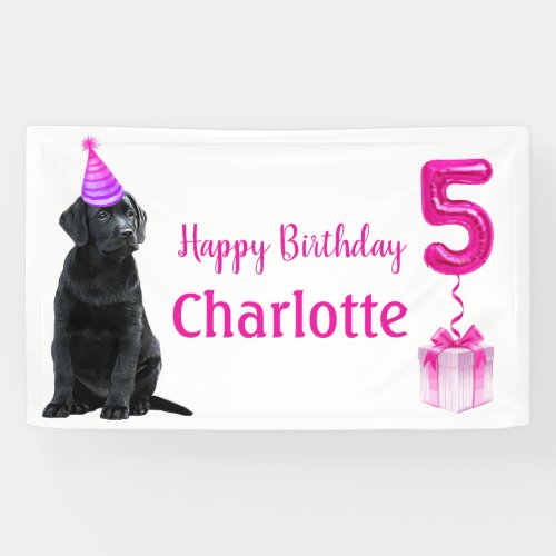 5th Birthday Puppy Theme_ Cute Dog Pink Girl Pawty Banner