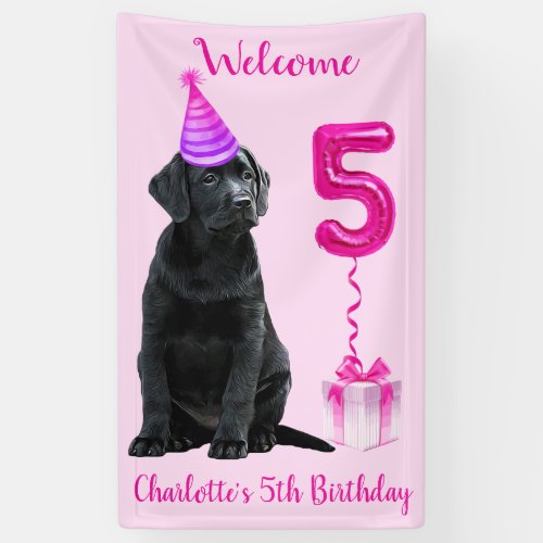 5th Birthday Puppy Theme_ Cute Dog Pink Girl Pawty Banner