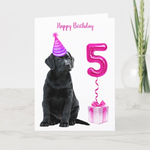 5th Birthday Puppy Theme_ Cute Dog Pink Girl Pawty Card