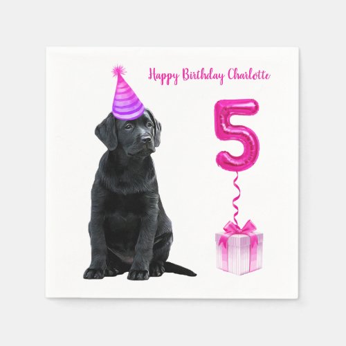 5th Birthday Puppy Theme_ Cute Dog Pink Girl Pawty Napkins