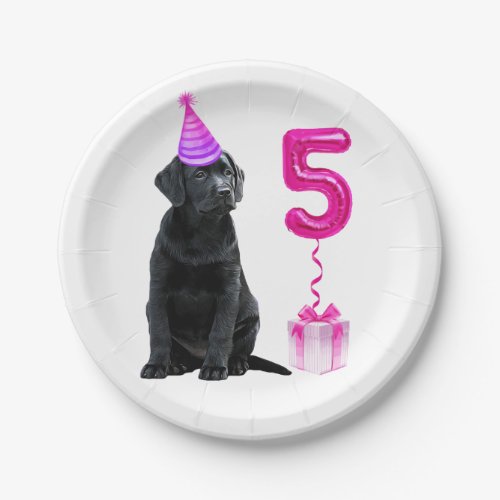 5th Birthday Puppy Theme_ Cute Dog Pink Girl Pawty Paper Plates