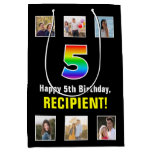 [ Thumbnail: 5th Birthday: Rainbow “5“, Custom Photos & Name Gift Bag ]