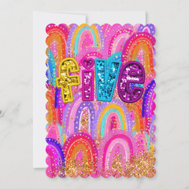 5th Birthday Rainbow Sequin Thank You Card (Front)