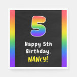 [ Thumbnail: 5th Birthday: Rainbow Spectrum # 5, Custom Name Napkins ]