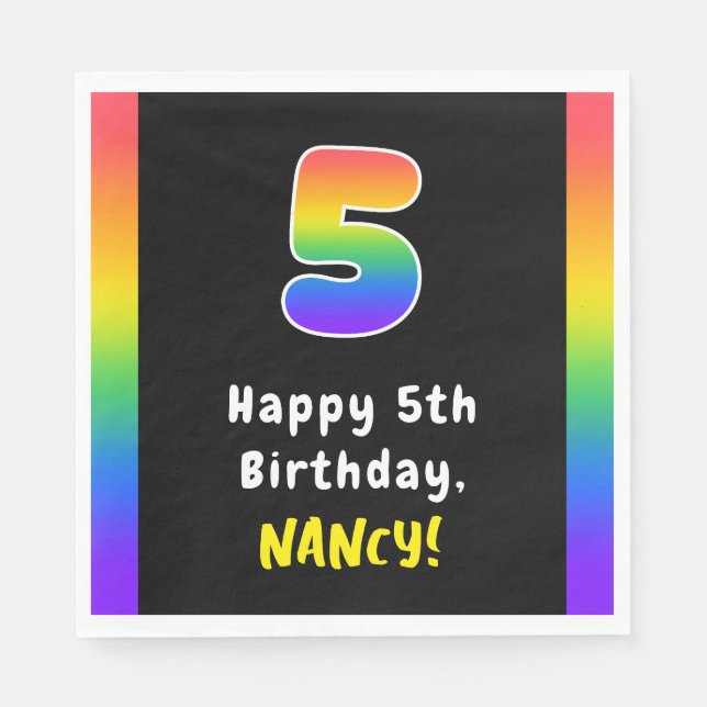 5th Birthday: Rainbow Spectrum # 5, Custom Name Napkins (Front)