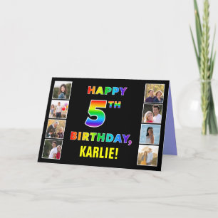 5th Birthday: Rainbow Text, Custom Photos & Name Card