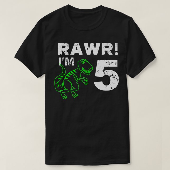 5th Birthday Rawr Im 5 Year Old Dinosaur T-Shirt (Design Front)