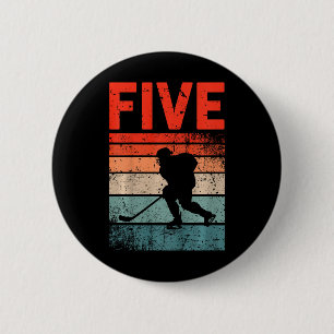5th Birthday Retro Ice Hockey 5 Years Old Boy Girl Button