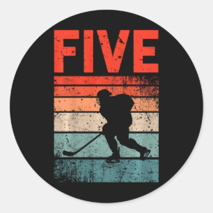 5th Birthday Retro Ice Hockey 5 Years Old Boy Girl Classic Round Sticker