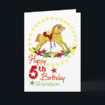 5th Birthday Rocking Horse Stars Card<br><div class="desc">Dream,  fly,  ride,  imagine,  reach for the stars! Unique rocking horse riding colorful stars for a very special Grandson's 5th birthday. You may use template to personalize name on the card. Inside verse may also be personalized using the template provided.  Original art and design by Anura Design Studio.</div>