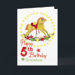 5th Birthday Rocking Horse Stars Card<br><div class="desc">Dream,  fly,  ride,  imagine,  reach for the stars! Unique rocking horse riding colorful stars for a very special Grandson's 5th birthday. You may use template to personalize name on the card. Inside verse may also be personalized using the template provided.  Original art and design by Anura Design Studio.</div>