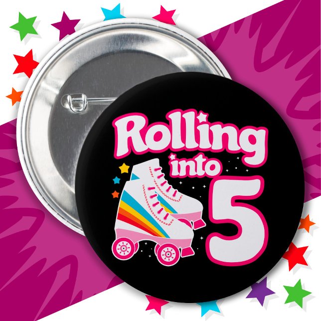5th Birthday Roller Skating 5 Years Old Skate Button (Creator Uploaded)