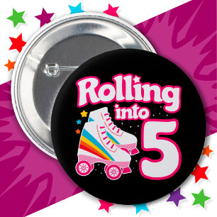 5th Birthday Roller Skating 5 Years Old Skate Button