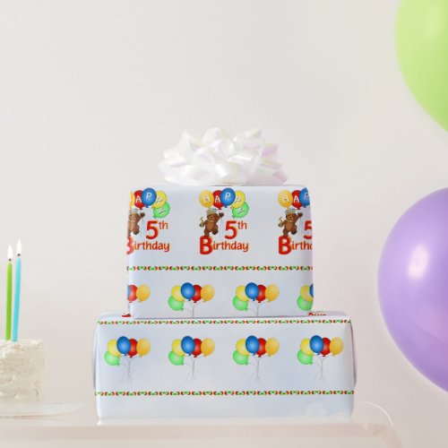5th Birthday Royal Teddy Bears Wrapping Paper