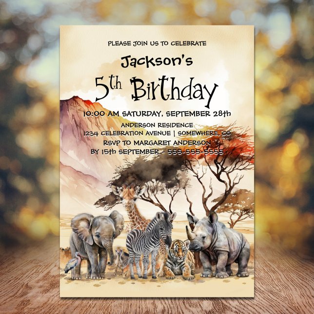 5th Birthday Safari Animals Birthday Invitation (Creator Uploaded)