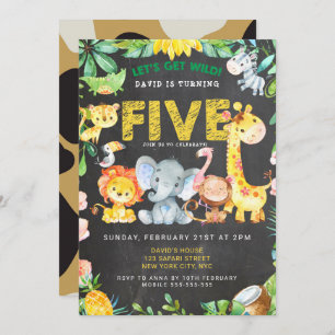 5th Birthday Safari Jungle Chalkboard Cute Boy Invitation