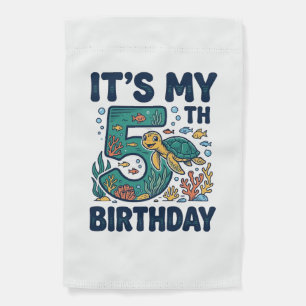 5th Birthday Sea Turtle Underwater Vector Design_1 Garden Flag