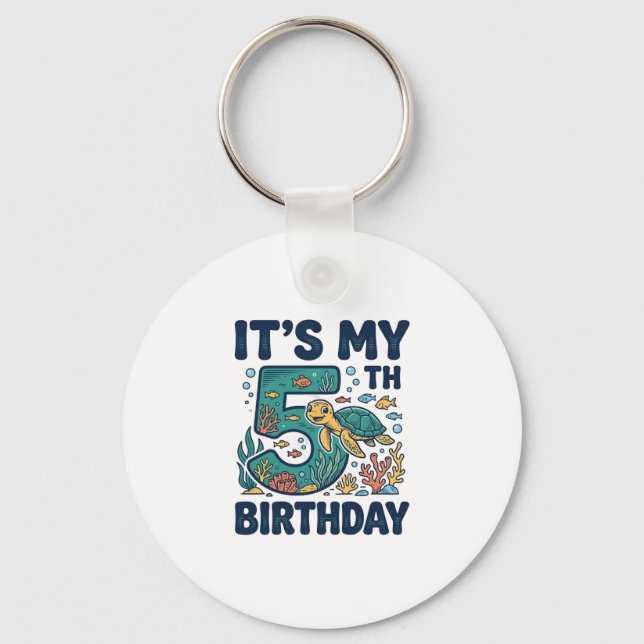 5th Birthday Sea Turtle Underwater Vector Design_1 Keychain (Front)