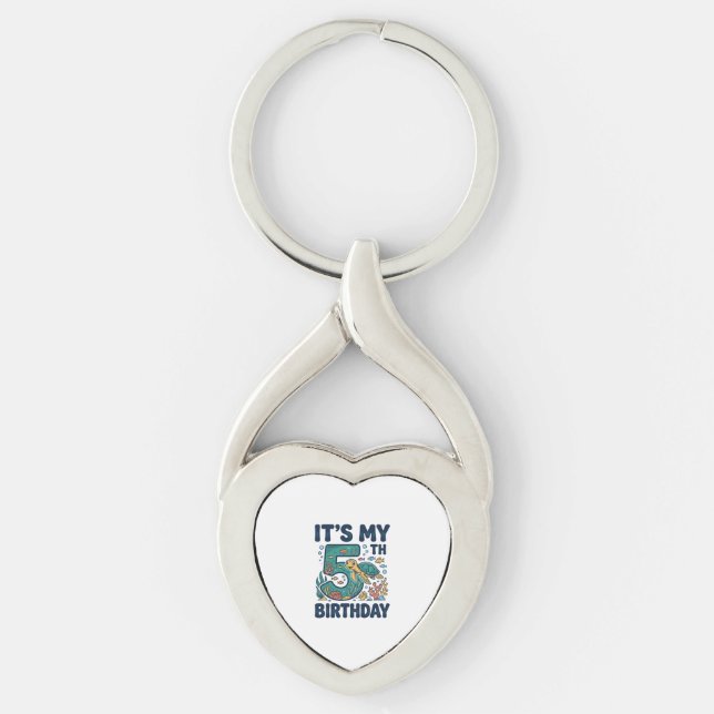 5th Birthday Sea Turtle Underwater Vector Design_1 Keychain (Front)