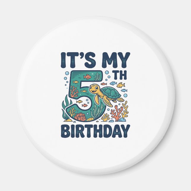 5th Birthday Sea Turtle Underwater Vector Design_1 Magnet (Front)