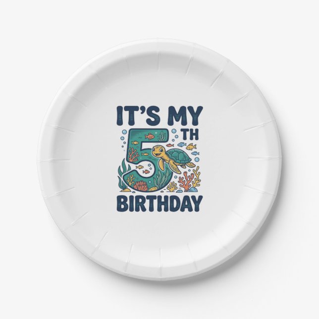 5th Birthday Sea Turtle Underwater Vector Design_1 Paper Plates (Front)