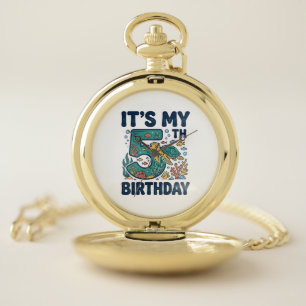 5th Birthday Sea Turtle Underwater Vector Design_1 Pocket Watch