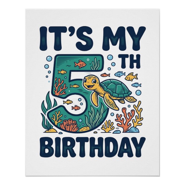 5th Birthday Sea Turtle Underwater Vector Design_1 Poster (Front)