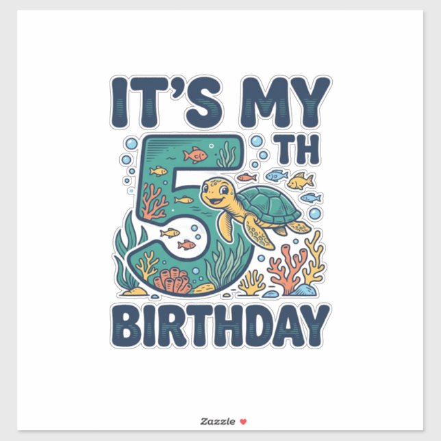 5th Birthday Sea Turtle Underwater Vector Design_1 Sticker (Sheet)