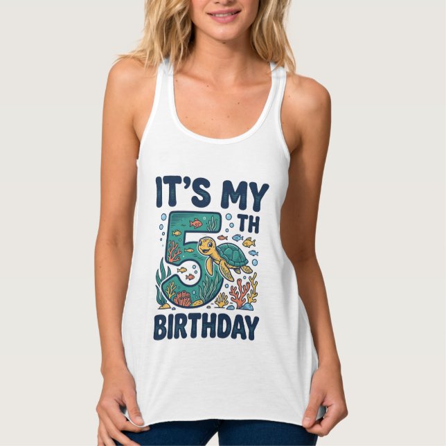 5th Birthday Sea Turtle Underwater Vector Design_1 Tank Top (Front)