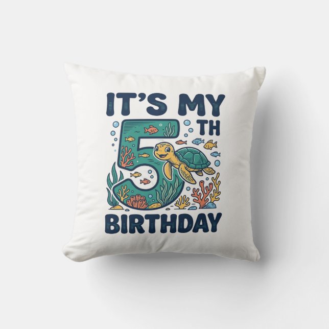 5th Birthday Sea Turtle Underwater Vector Design_1 Throw Pillow (Front)