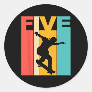 5th Birthday Skateboarding 5 Year Old Skater Party Classic Round Sticker