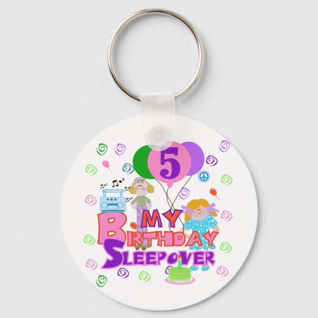 5th Birthday Sleepover Tshirts and Gifts Keychain (Front)