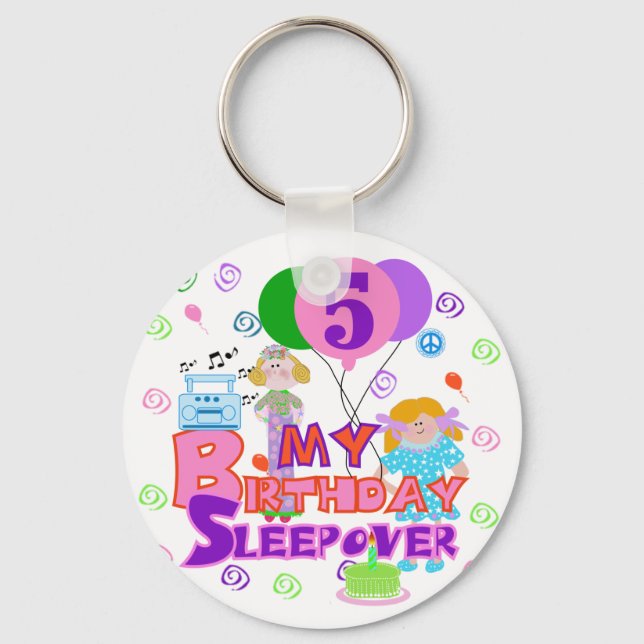 5th Birthday Sleepover Tshirts and Gifts Keychain (Front)