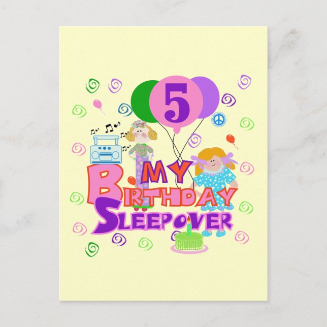 5th Birthday Sleepover Tshirts and Gifts Postcard (Front)
