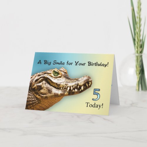 5th Birthday smiling alligator card