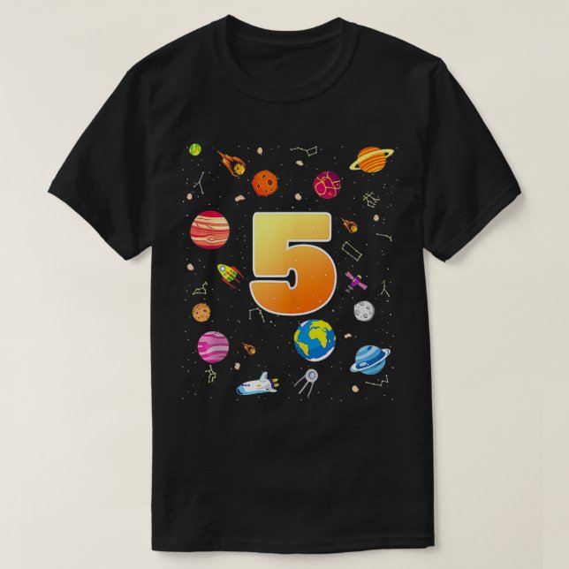 5th Birthday Space Lover 5 Years Old Bday  T-Shirt (Design Front)