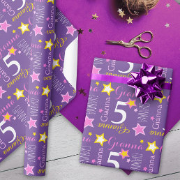 5th birthday star custom name purple pink yellow wrapping paper