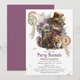 5th Birthday Steampunk Kitten Adoption Party Invitation