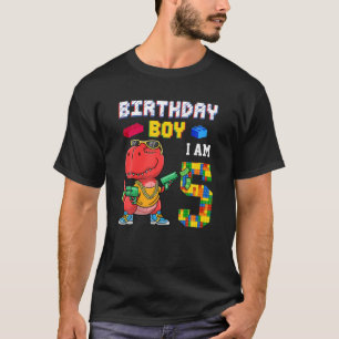 5Th Birthday T Rex Gifts 5 Years Old Block Buildin T-Shirt
