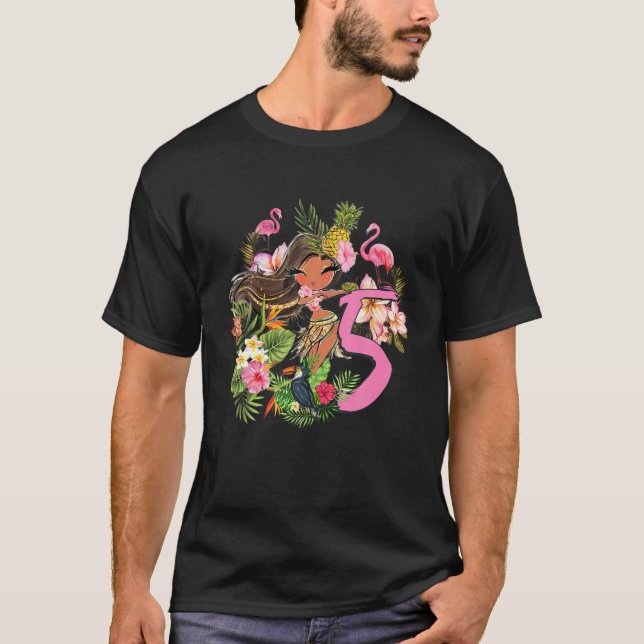5Th Birthday Tiki Party Summer Hula Hawaiian Luau T-Shirt (Front)