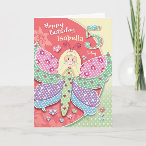 5th Birthday Tiny Cute Butterfly_Girl Card
