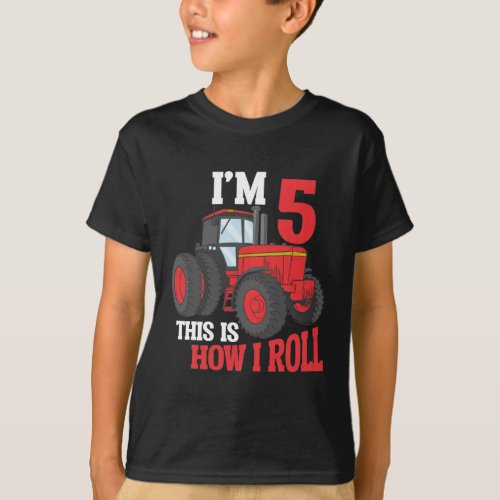 5th Birthday Tractor loving Kid 5 Year Old Farmer T_Shirt