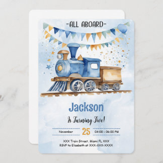 5th Birthday Train Party Invitation