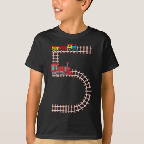 5th Birthday Train Theme 4 Year Old Boys Gift T_Shirt