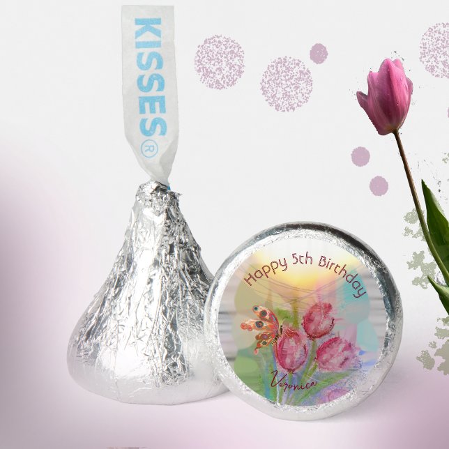 5th birthday tulip Party  Hershey®'s Kisses® (Happy 5th Girl Birthday Napkins with Tulips)