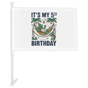 5th Birthday Turtle Hammock Vintage Engraving Desi Car Flag
