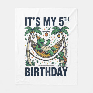 5th Birthday Turtle Hammock Vintage Engraving Desi Fleece Blanket