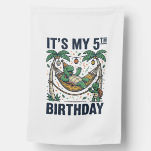 5th Birthday Turtle Hammock Vintage Engraving Desi House Flag