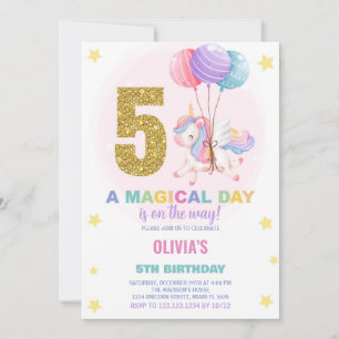5th Birthday Unicorn Birthday Invitations